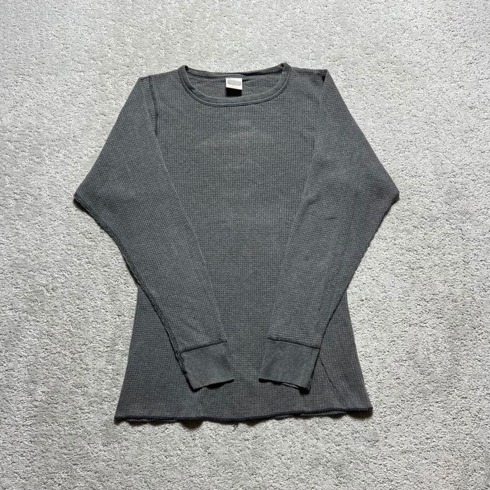VINTAGE Munsingwear Cotton Classics Thermal Shirt Mens M Gray Waffle Knit Faded